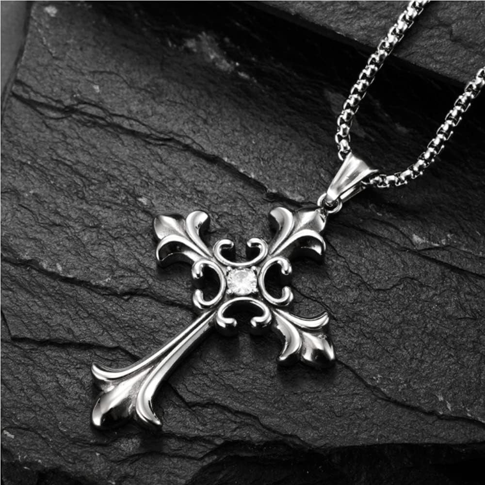 Stainless Steel Cross Pendant Necklace Men'S Lord'S Prayer Necklace Square Chain 22 24 Ihes