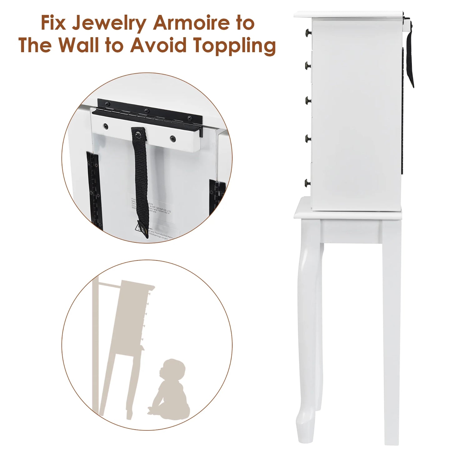 Jewelry Armoires, MDF Wood White, 19 2 Lbs