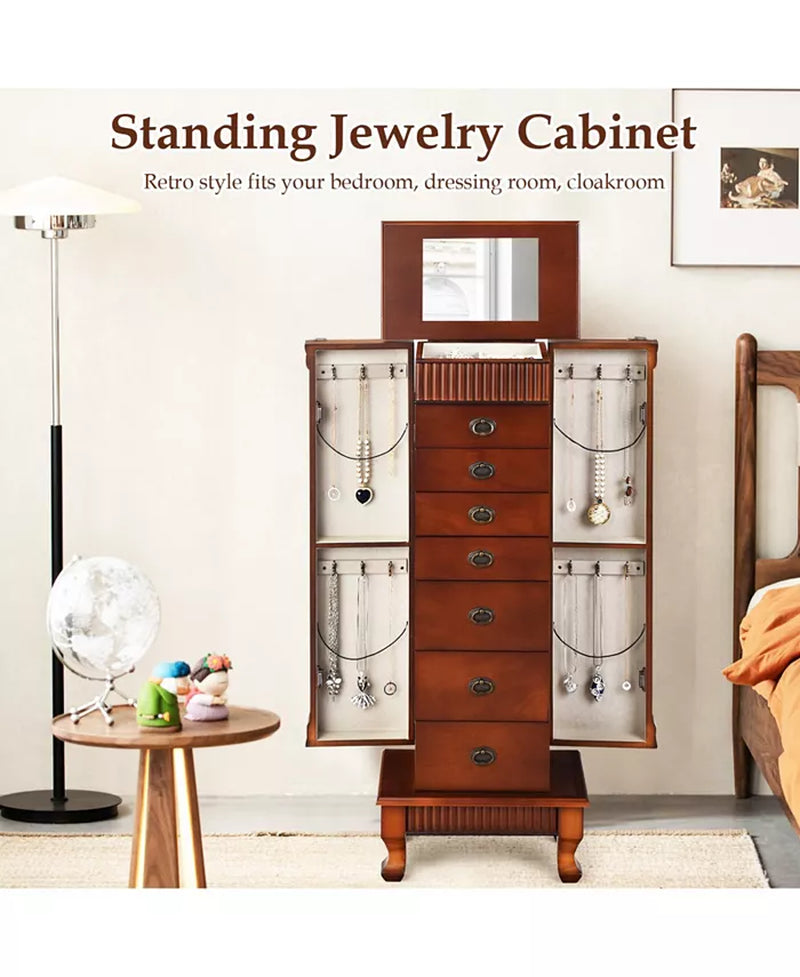 Wooden Jewelry Armoire Cabinet Storage Chest with Drawers and Swing Doors