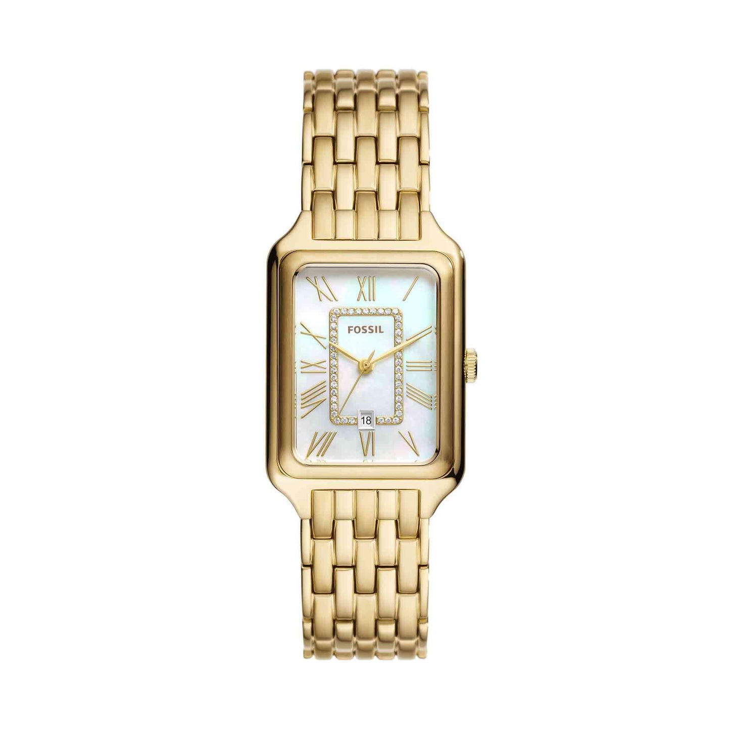 Fossil Raquel Women's Watch with Rectangular Case and Stainless Steel Bracelet or Leather Band