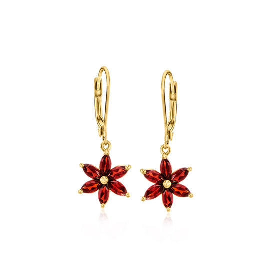 2.10 ct. t.w. Garnet Flower Drop Earrings in 18kt Gold Over Sterling