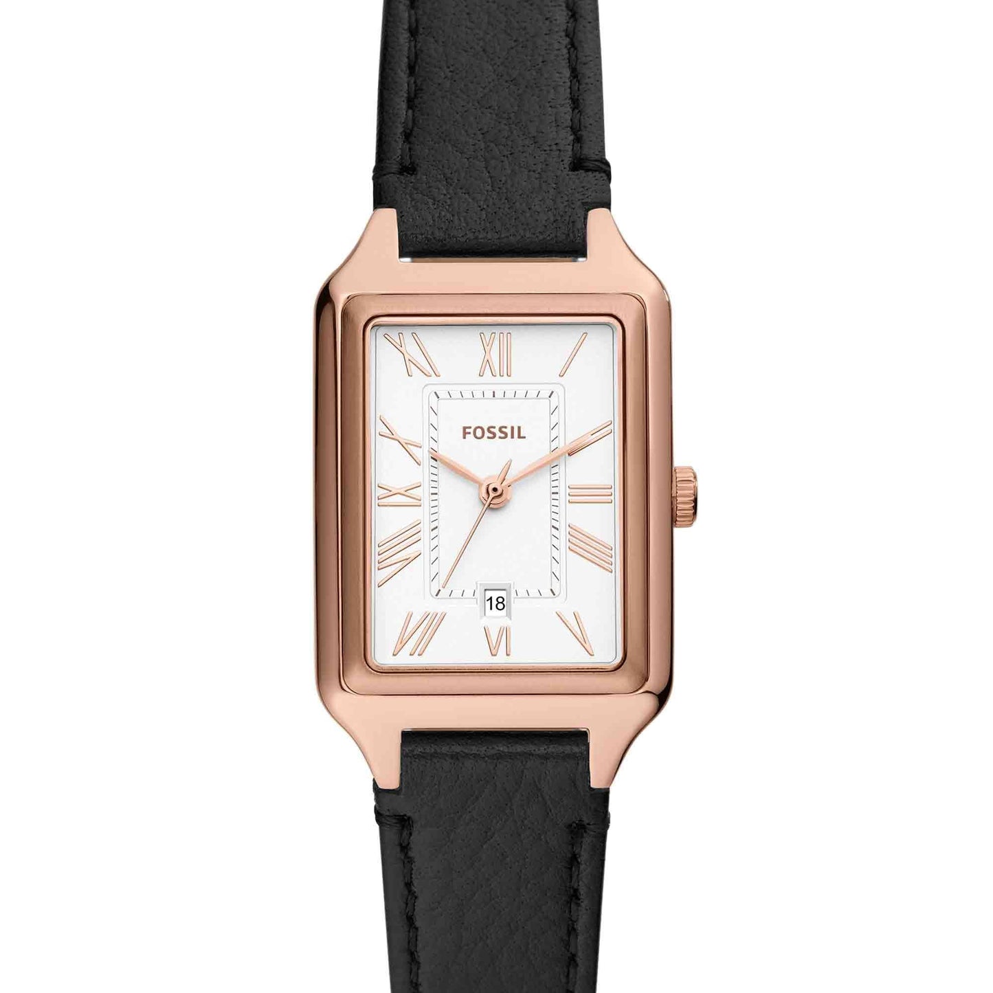 Fossil Raquel Women's Watch with Rectangular Case and Stainless Steel Bracelet or Leather Band