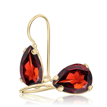 14K Gold Garnet Drop Dangle Earrings