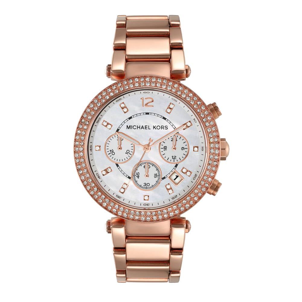 Michael Kors Parker Women's Watch, Stainless Steel and Pavé Crystal Watch for Women with Steel, Leather, or Silicone Band