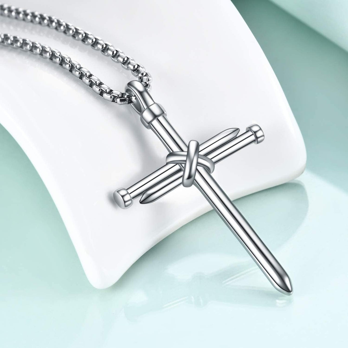 Men'S Nail Cross Necklace Stainless Steel Cross Pendant Necklace Christian Jewelry Gift for Men