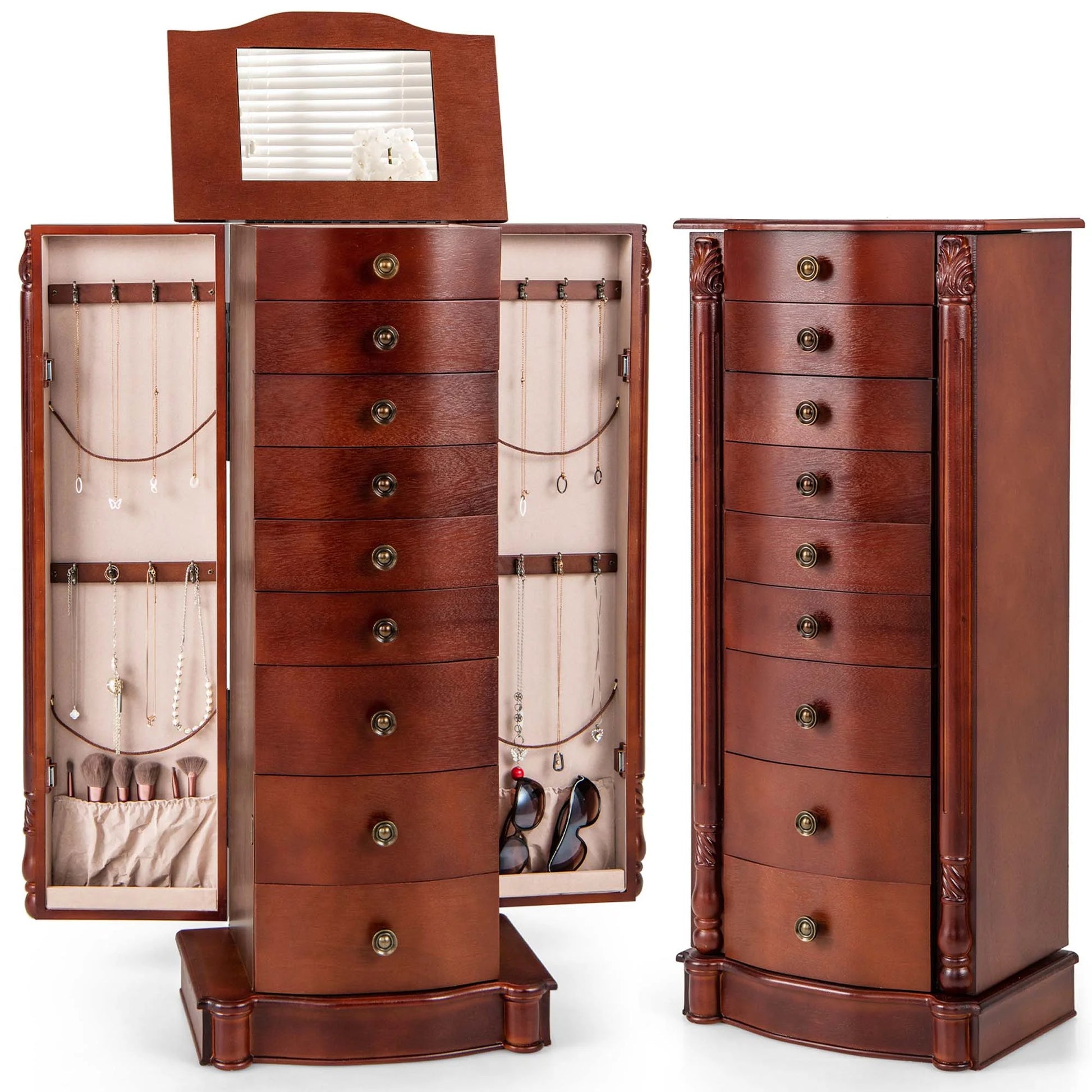 Wood Jewelry Cabinet Storage Chest Stand Organizer Necklace