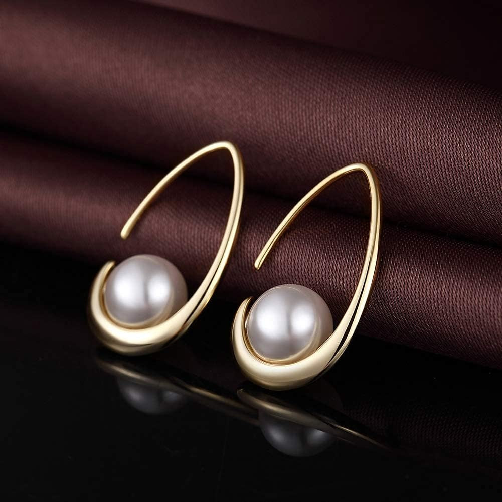 Pearls Earrings, Pearl Earrings for Women Silver Pearl Earrings Dangle Sterling Silver Pearl Earrings for Women Pearl Drop Earrings Dangling Pearl Earrings Gold Plated Faux Pearl Earrings 10MM