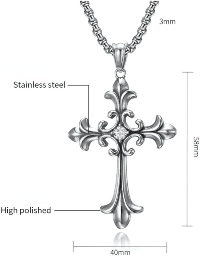 Stainless Steel Cross Pendant Necklace Men'S Lord'S Prayer Necklace Square Chain 22 24 Ihes