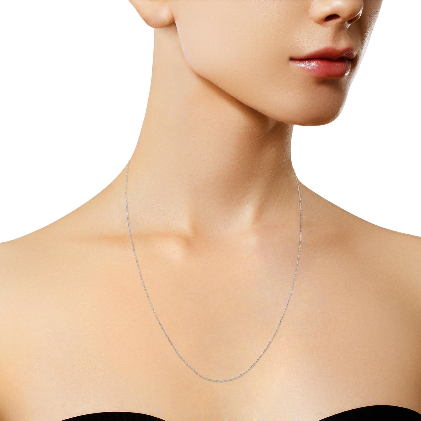 10K Gold 0.5 mm Slender & Dainty Fine Rope Chain Necklace