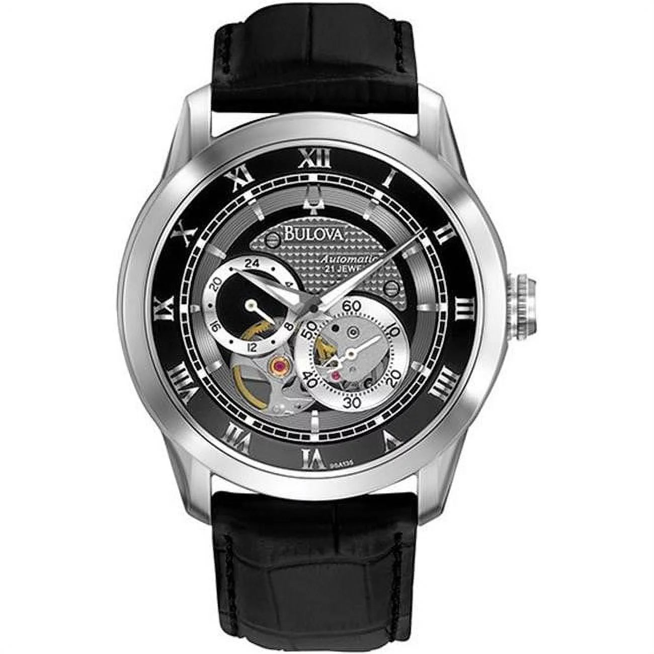 Men'S Leather Strap Automatic Skeleton Watch