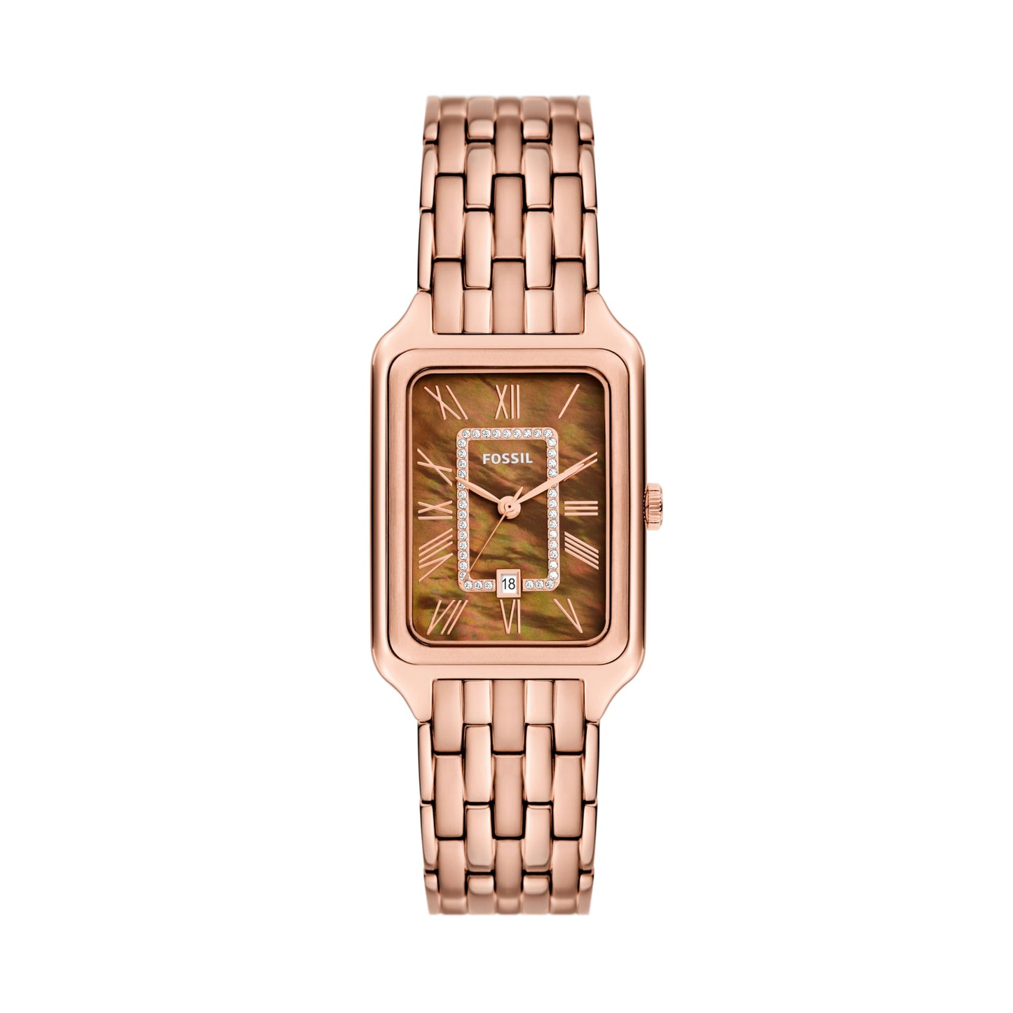 Fossil Raquel Women's Watch with Rectangular Case and Stainless Steel Bracelet or Leather Band