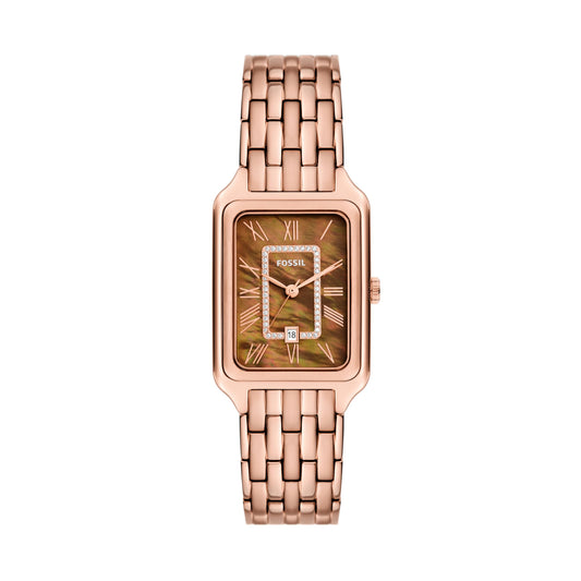 Fossil Raquel Women's Watch with Rectangular Case and Stainless Steel Bracelet or Leather Band