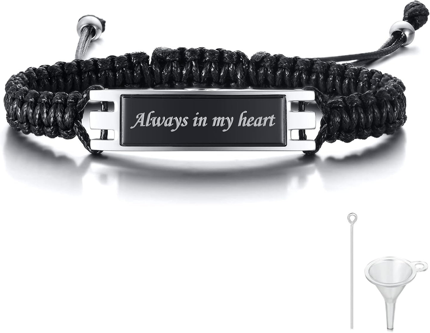 Adjustable Cremation Memorial Urn Bracelet - Stainless Steel Cremation Manmade Braided Urn Bracelet Keepsake Urn Bracelet for Ashes with Fill Kit