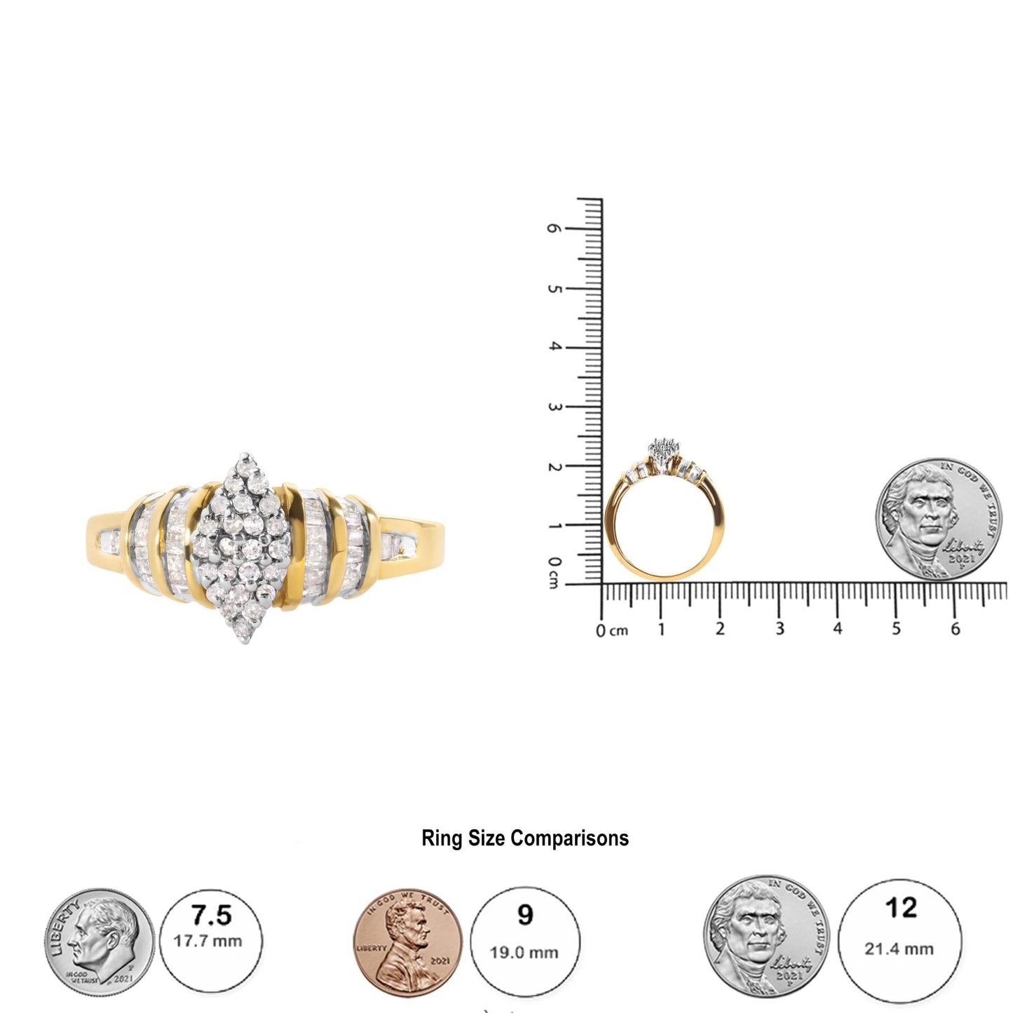 10K Yellow Gold 1/2 Cttw Diamond Pear Shaped Head and Multi Row Channel Set  Shank Ring (H-I Color, SI2-I1 Clarity)