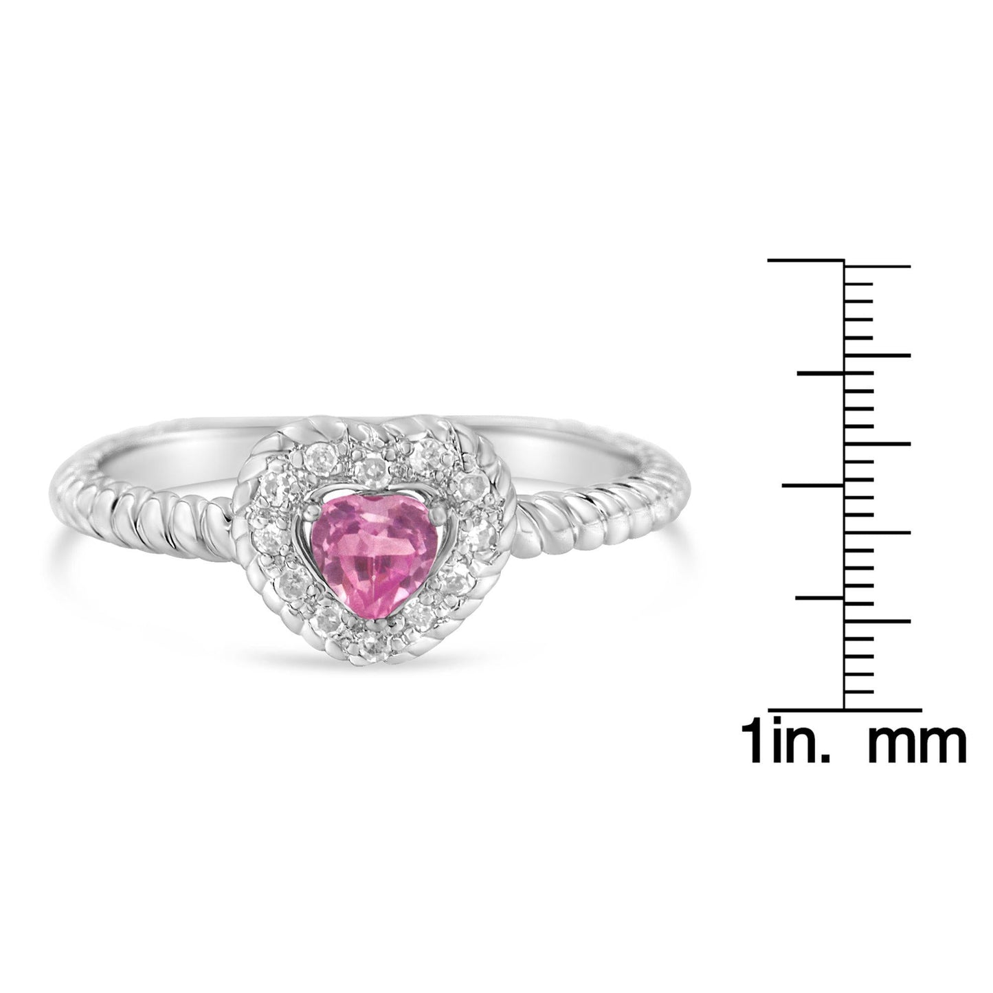 .925 Sterling Silver 4MM Pink Sapphire Heart and Diamond Accent Heart Ring (I-J Color, I2-I3 Clarity)