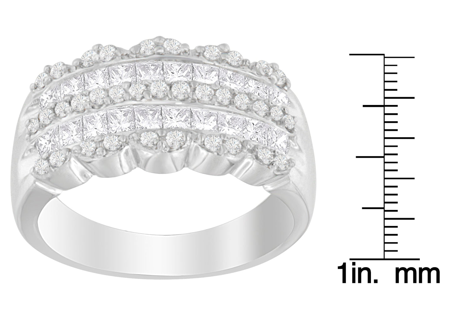 14K White Gold 1 1/7ct. TDW Round and Princess-Cut Diamond Ring(H-I, SI2-I1)-3