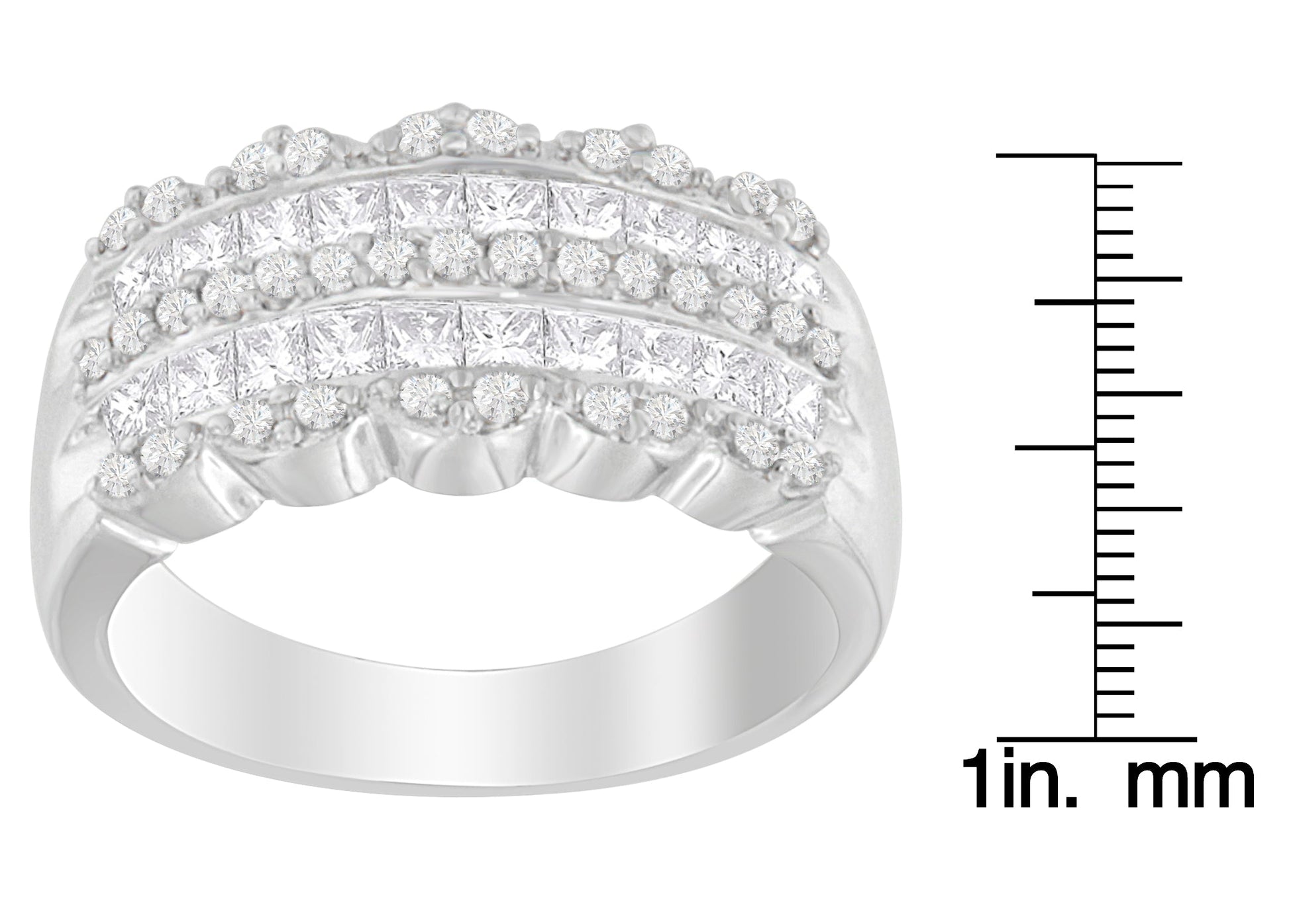 14K White Gold 1 1/7ct. TDW Round and Princess-Cut Diamond Ring(H-I, SI2-I1)-3