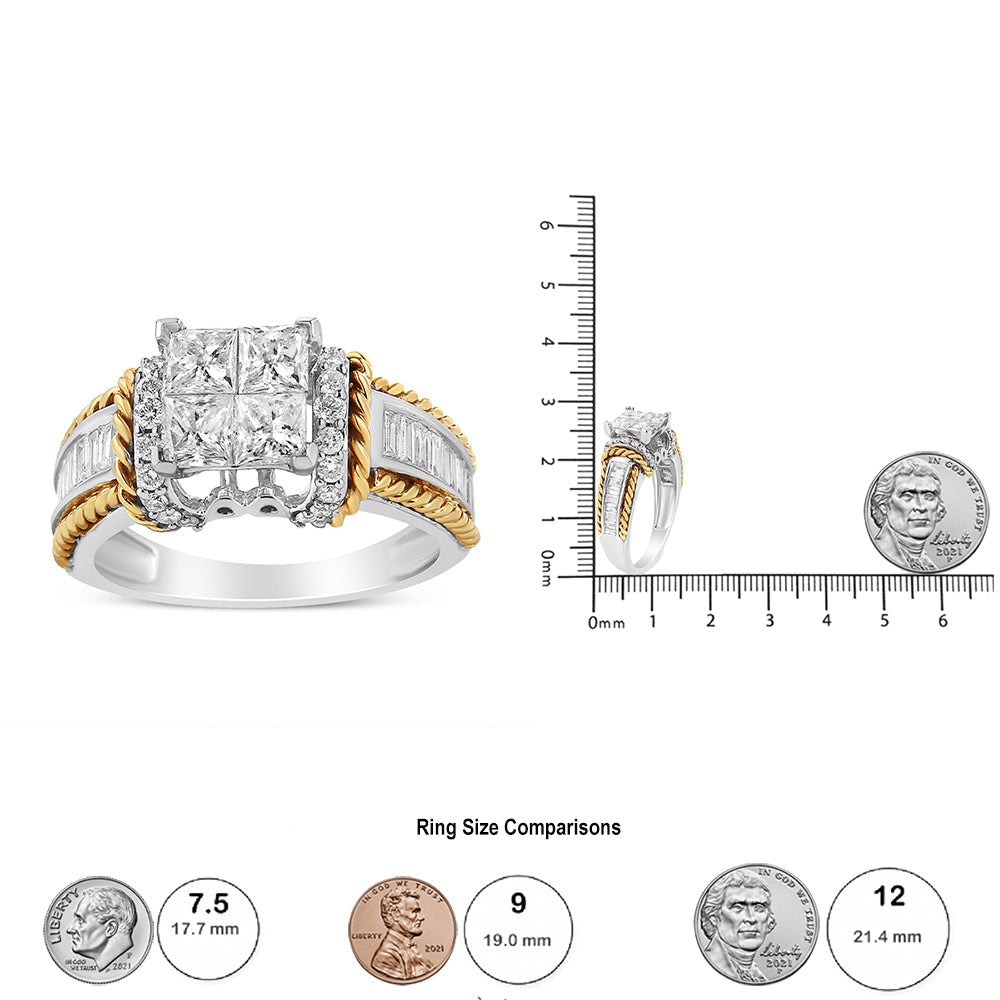 14K White and Yellow Gold 1 1/2 Cttw Invisible Set Princess-Cut Diamond Quad Style Engagement Ring (H-I Color, SI2-I1 Clarity)-4