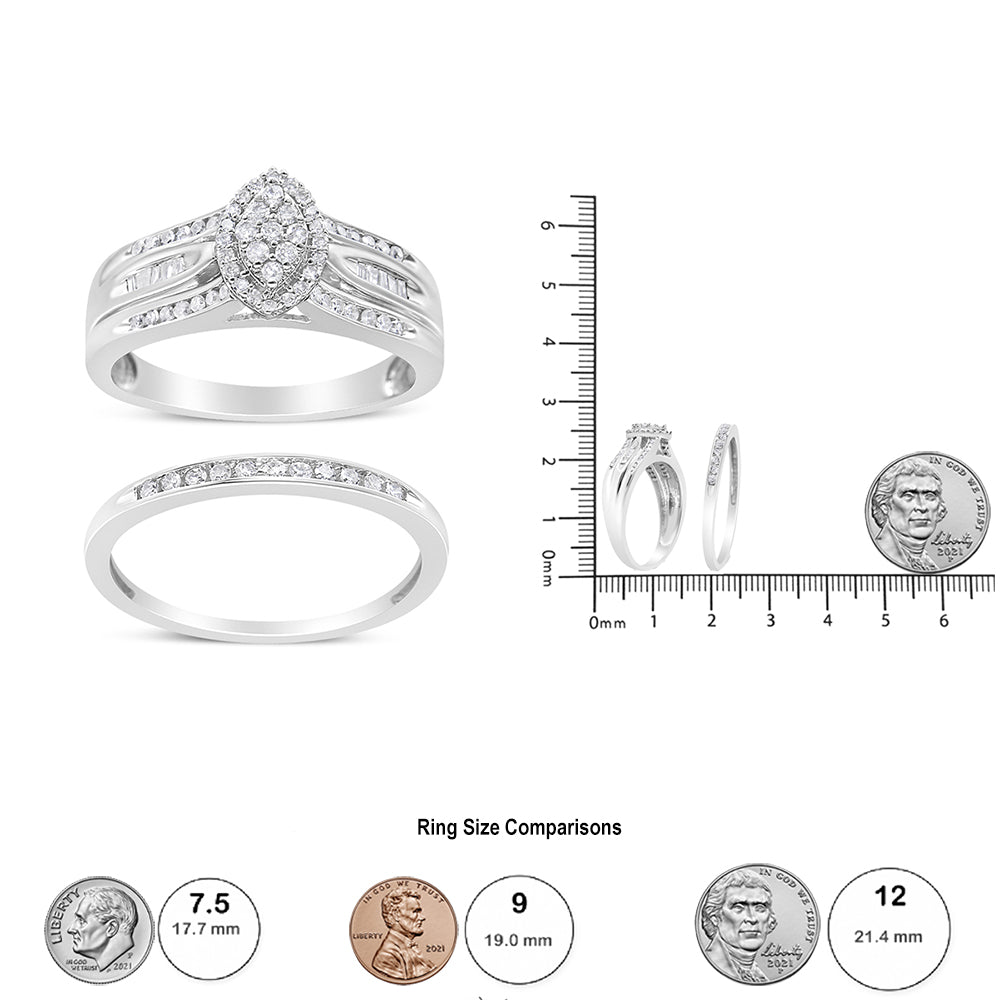 .925 Sterling Silver 1/2 Cttw Round and Baguette-Cut Diamond Engagement Bridal Set (I-J Color, I1-I2 Clarity)-4