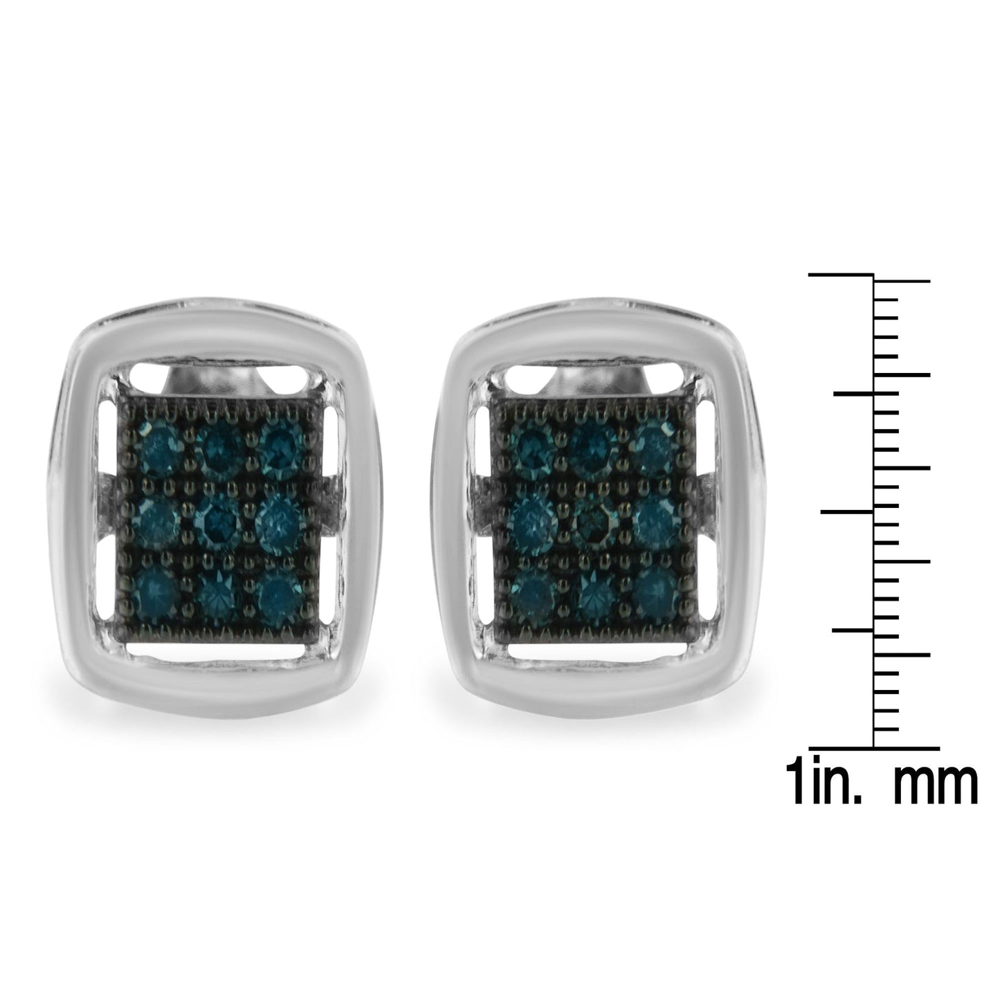 Sterling Silver Rose Cut Treated Blue Diamond Square Stud Earring (0.25 cttw, Blue Color, I2-I3 Clarity)