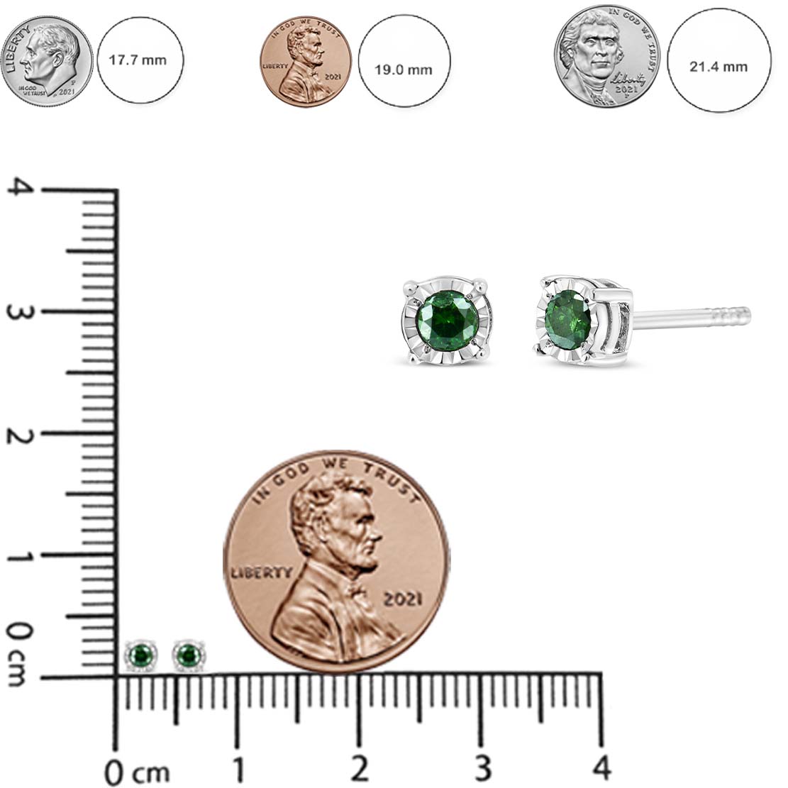 Sterling Silver Rose Cut Treated Green Diamond Solitaire Stud Earrings (0.25 cttw, Green Color, I2-I3 Clarity)