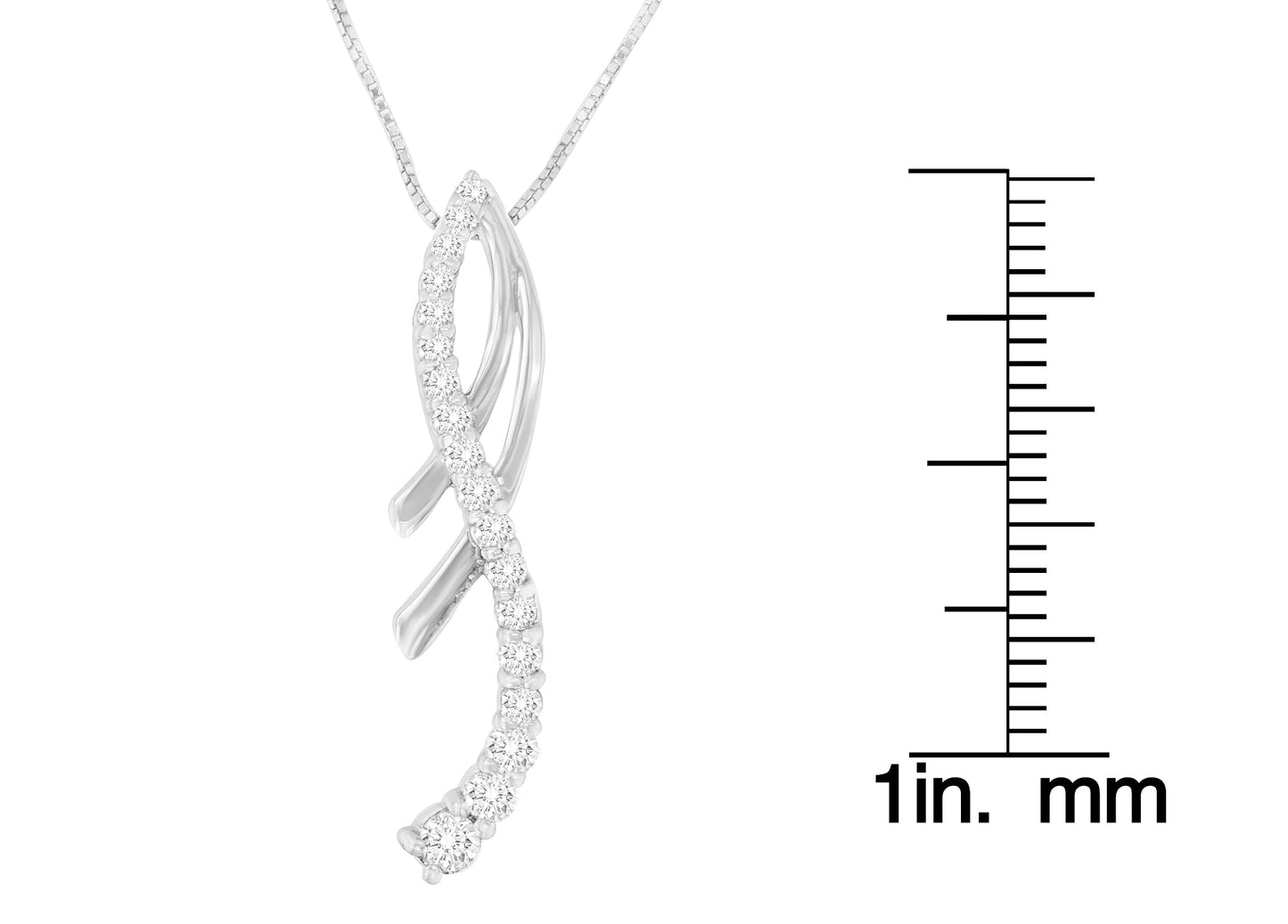 14K White Gold Round Cut Diamond Double-Loop Ribbon Pendant Necklace (0.5 cttw, I-J Color, I2-I3 Clarity)