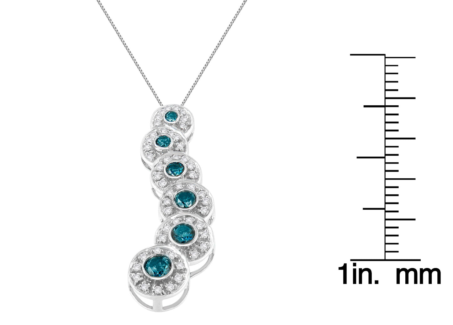 14K White Gold Round Cut And Blue Treated Diamond Pendant Necklace (1.00 cttw, H-I Color, I1-I2 Clarity)