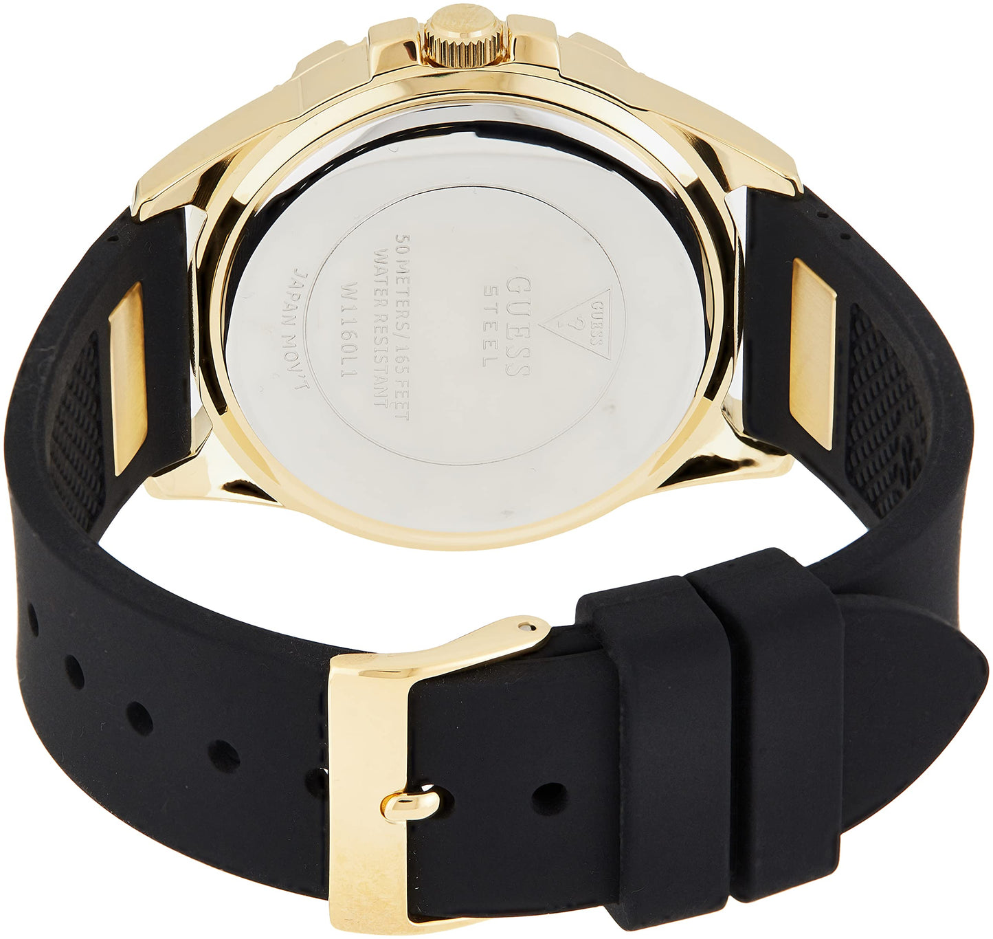 GUESS Gold-Tone Stainless Steel Crystal Encrusted Dial with Black Stain Resistant Silicone Watch