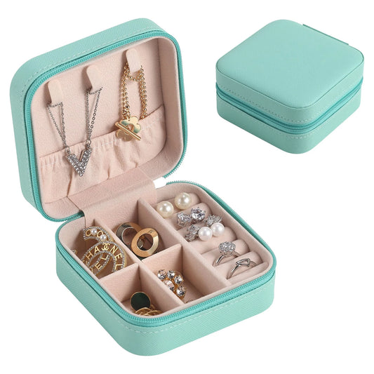 Mini Travel Jewelry Box for Women Girl Leather Gift Display Jewellery Case Earrings Ring Necklace Jewelry Storage Organizer