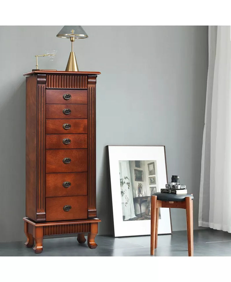 Wooden Jewelry Armoire Cabinet Storage Chest with Drawers and Swing Doors