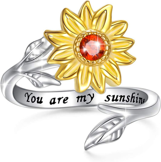 S925 Sterling Silver Sunflower Urn Ring Engraved You Are My Sunshine Cremation Ring for Ashes for Women Size 6