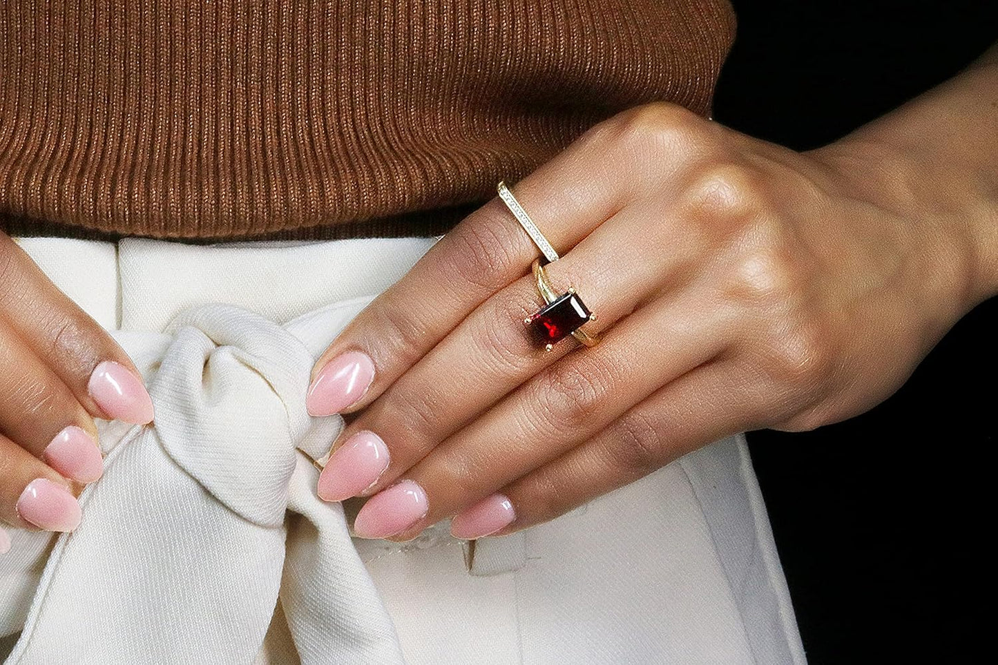 14K Garnet Ring for Women - Rectangular January Birthstone in Gold-Filled Band - Red Jewelry for Any Occasion - Handmade Design