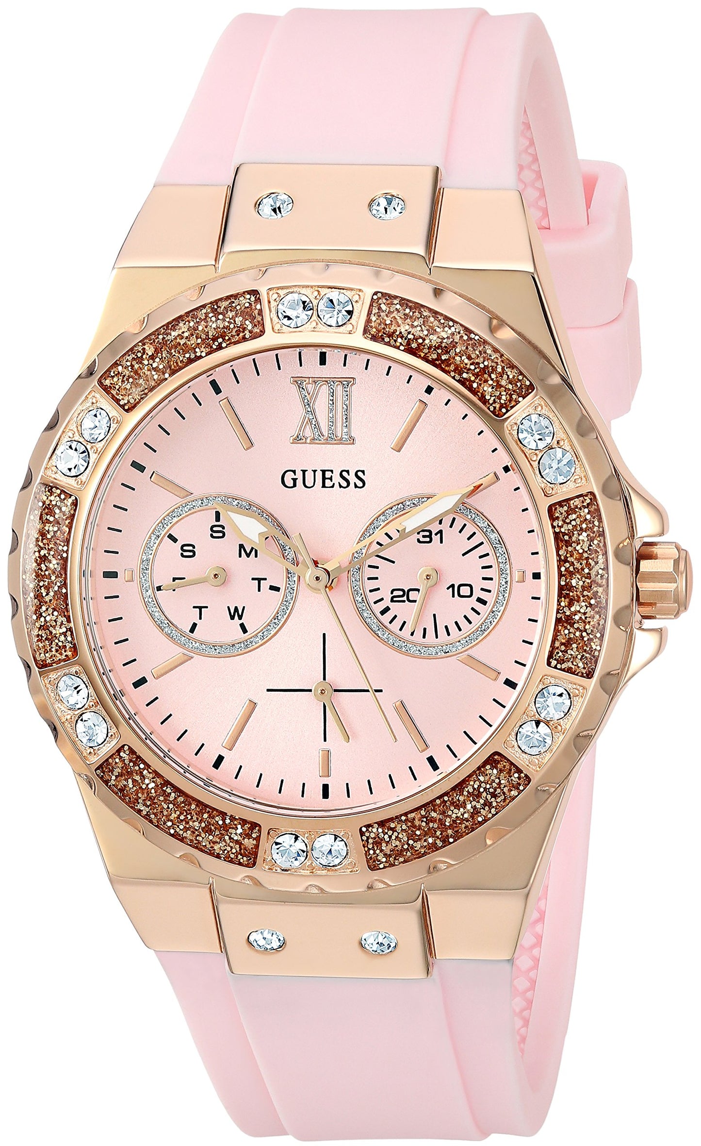 GUESS Women's Stainless Steel + Stain Resistant Silicone Watch