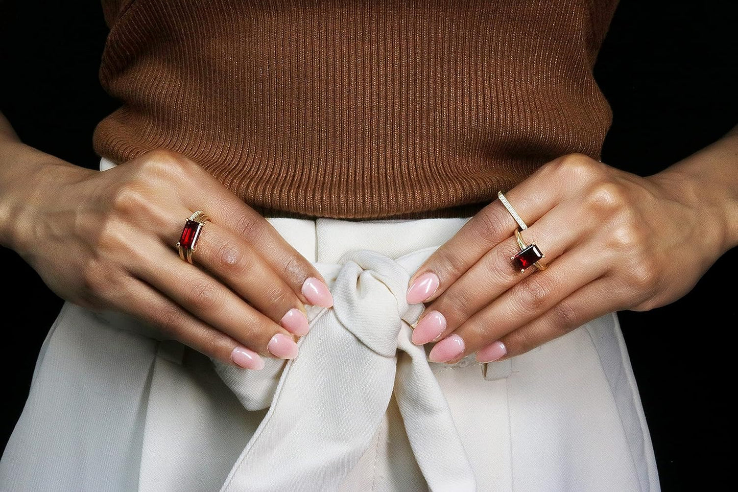 14K Garnet Ring for Women - Rectangular January Birthstone in Gold-Filled Band - Red Jewelry for Any Occasion - Handmade Design