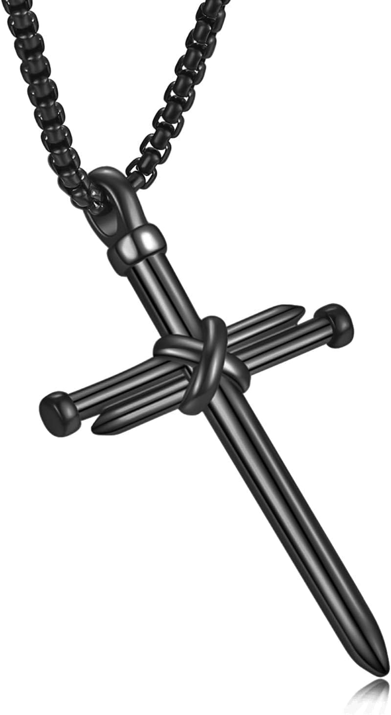 Men'S Nail Cross Necklace Stainless Steel Cross Pendant Necklace Christian Jewelry Gift for Men