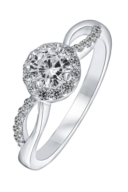 Sterling Silver Cubic Zirconia Halo Ring-0