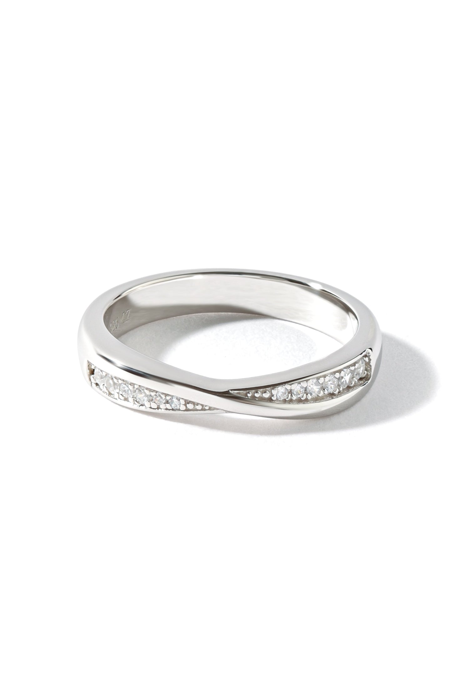 Sterling Silver Cubic Zirconia Crossover Half Eternity Ring-0