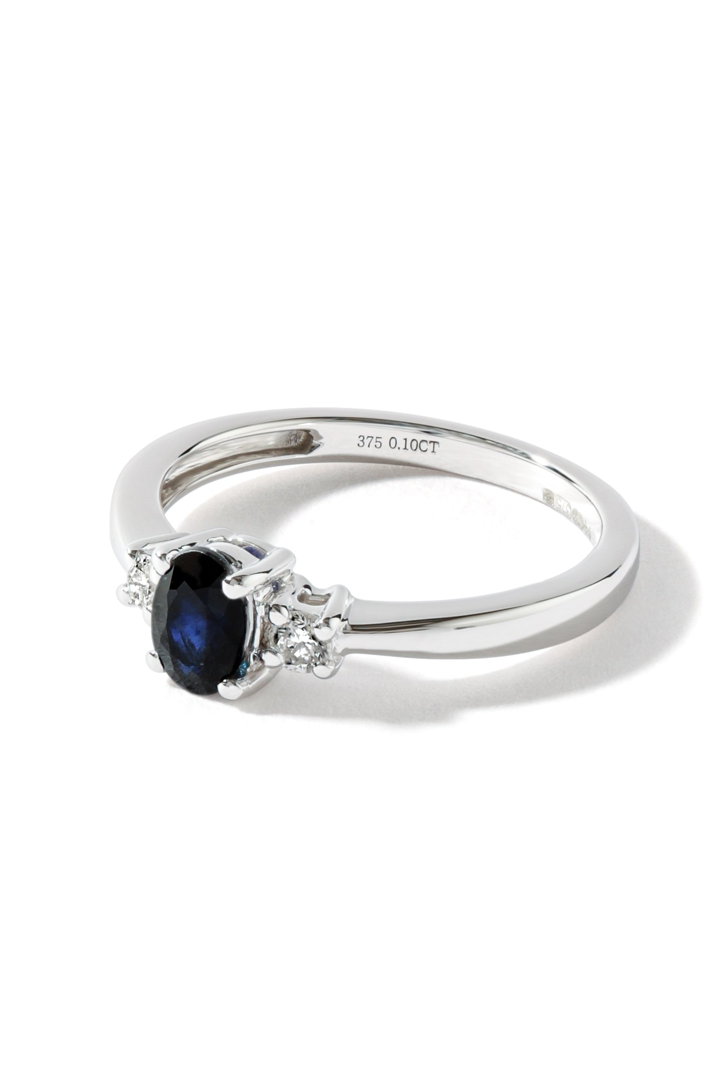 9ct White Gold Sapphire and 0.10ct Diamond Three Stone Ring-1