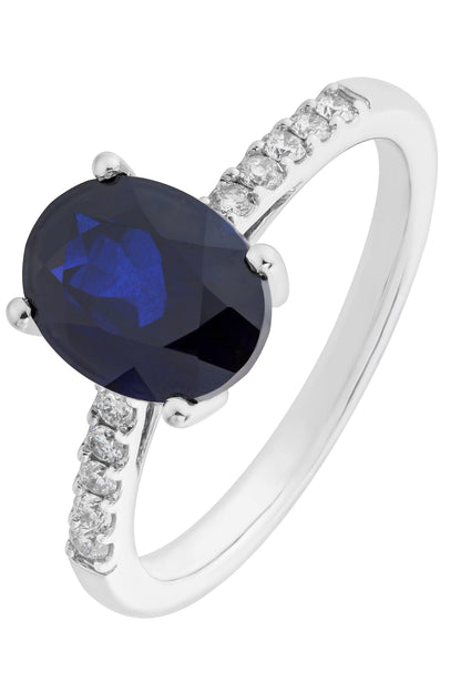 9ct White Gold Created Sapphire and 0.15ct Diamond Ring-0