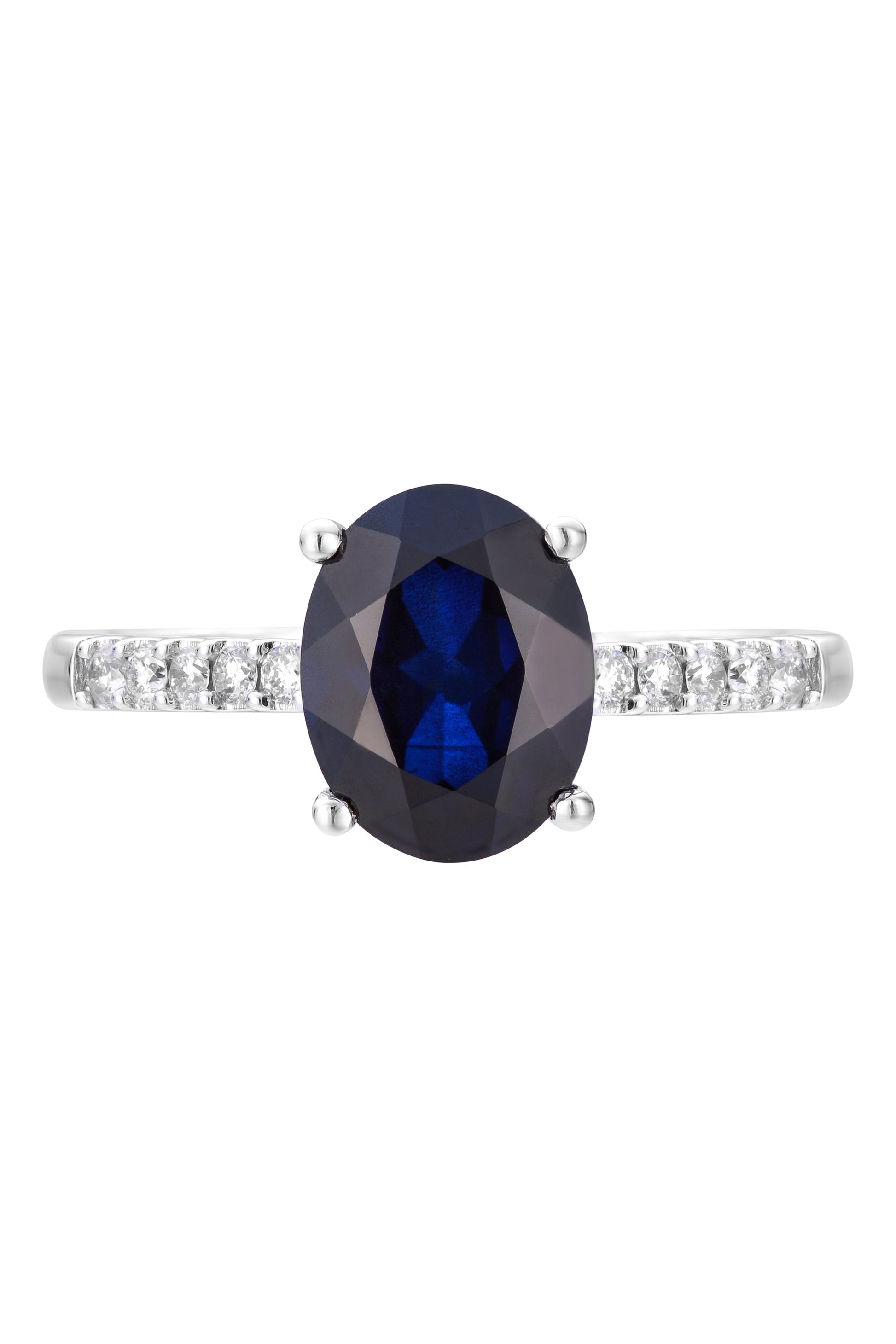 9ct White Gold Created Sapphire and 0.15ct Diamond Ring-2