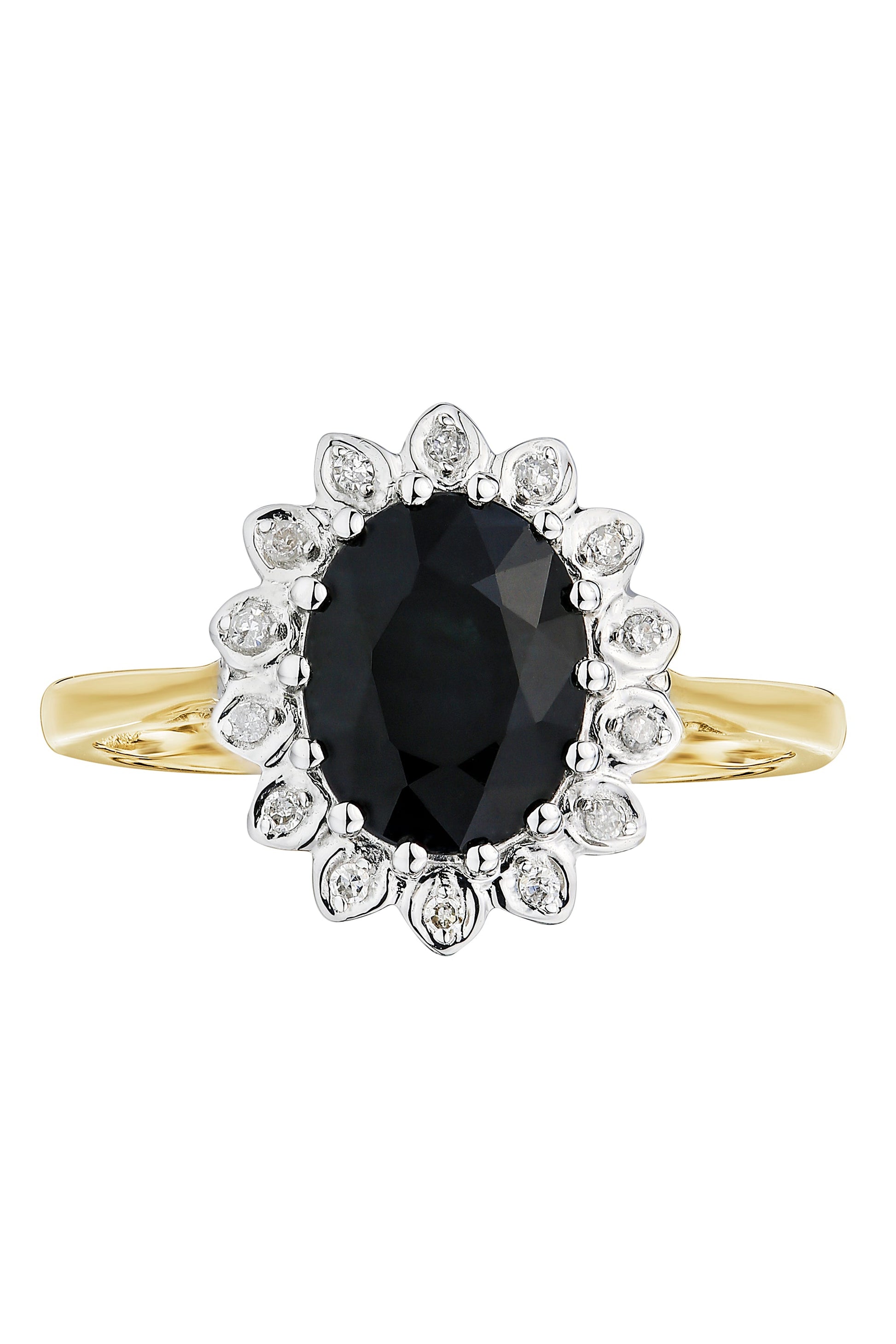 9ct Yellow Gold Black Sapphire and Diamond Cluster Ring-1