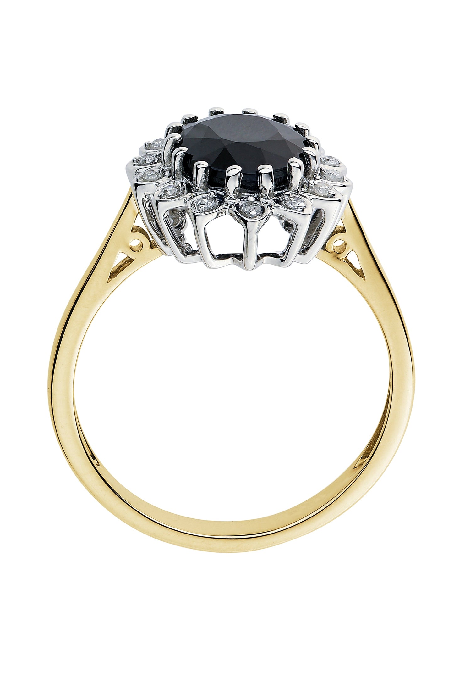 9ct Yellow Gold Black Sapphire and Diamond Cluster Ring-2