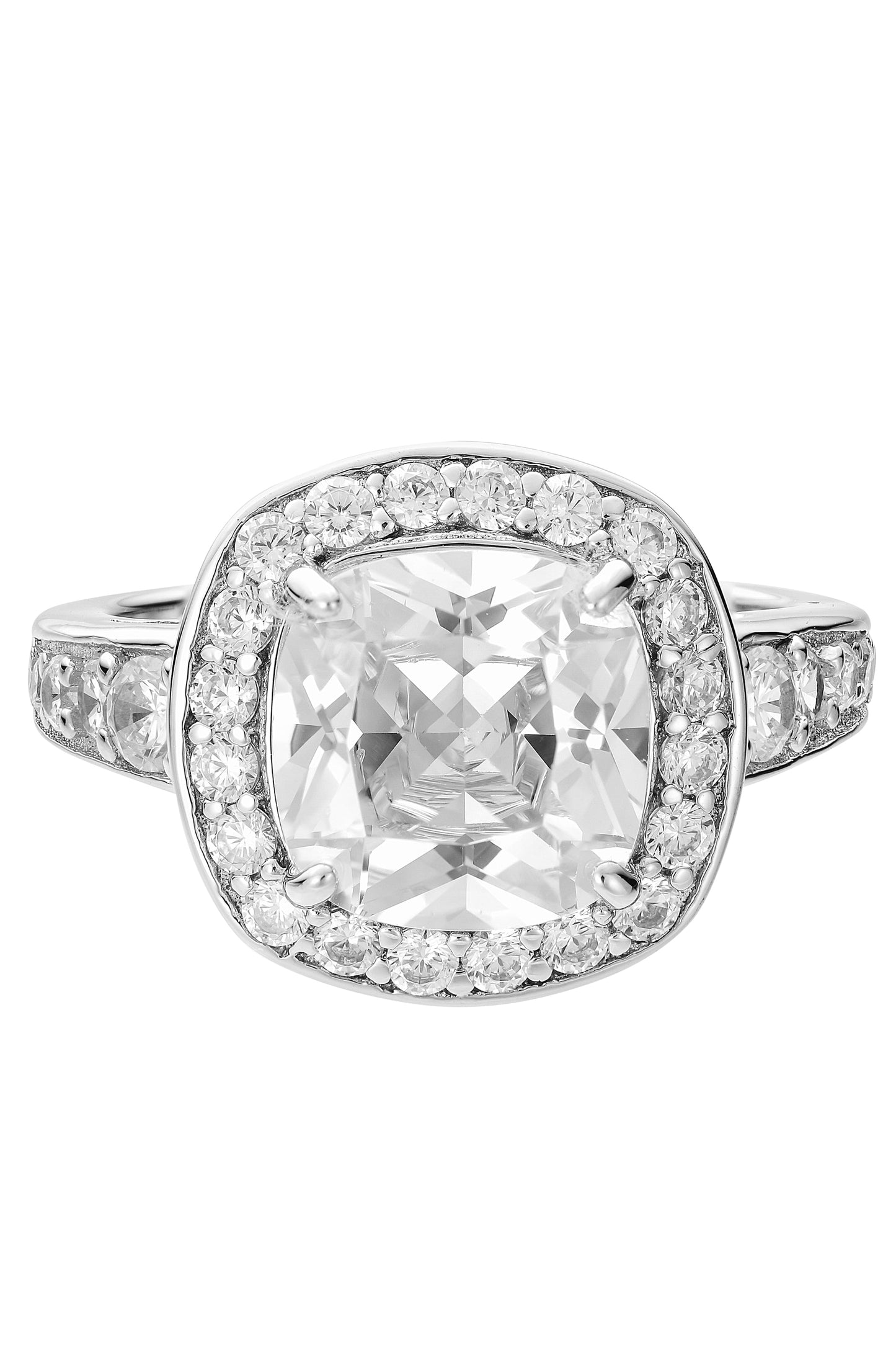 Sterling Silver Cubic Zirconia Princess Cut Halo Ring-2