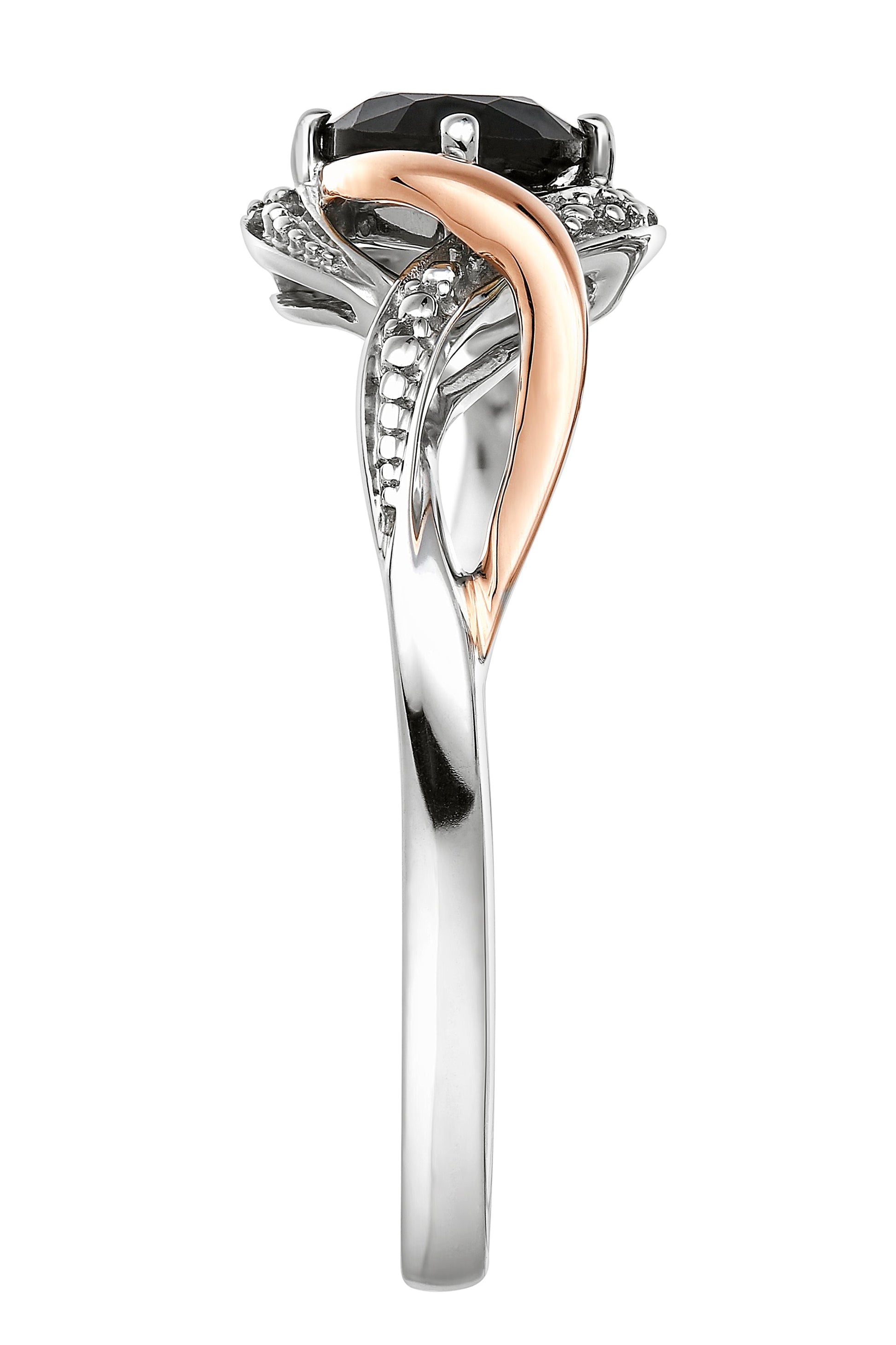 Sterling Silver & 9ct Rose Gold Sapphire and Diamond Twist Ring-2