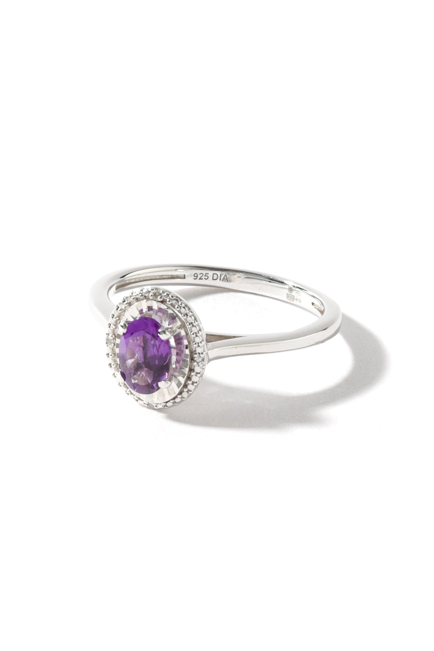 Sterling Silver Amethyst and Diamond Oval Ring-1