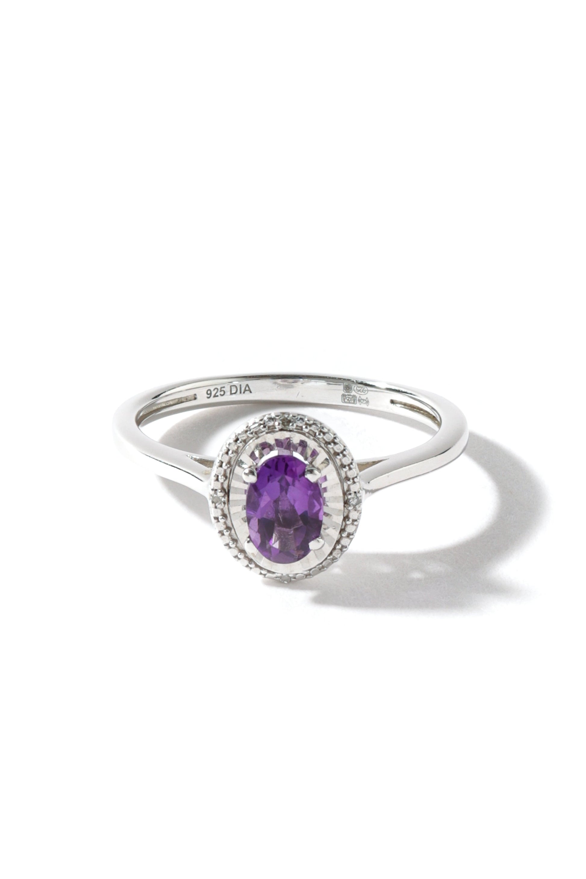 Sterling Silver Amethyst and Diamond Oval Ring-0