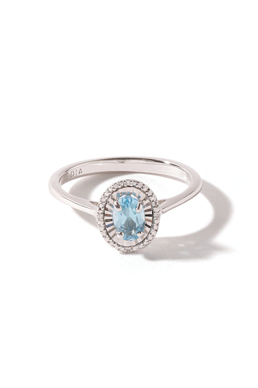 Sterling Silver Swiss Blue Topaz and Diamond Oval Ring-0