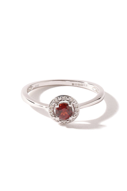 Sterling Silver Garnet and Diamond Halo Ring-0