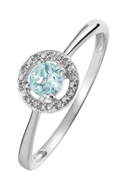 Sterling Silver Aquamarine and Diamond Halo Ring-0