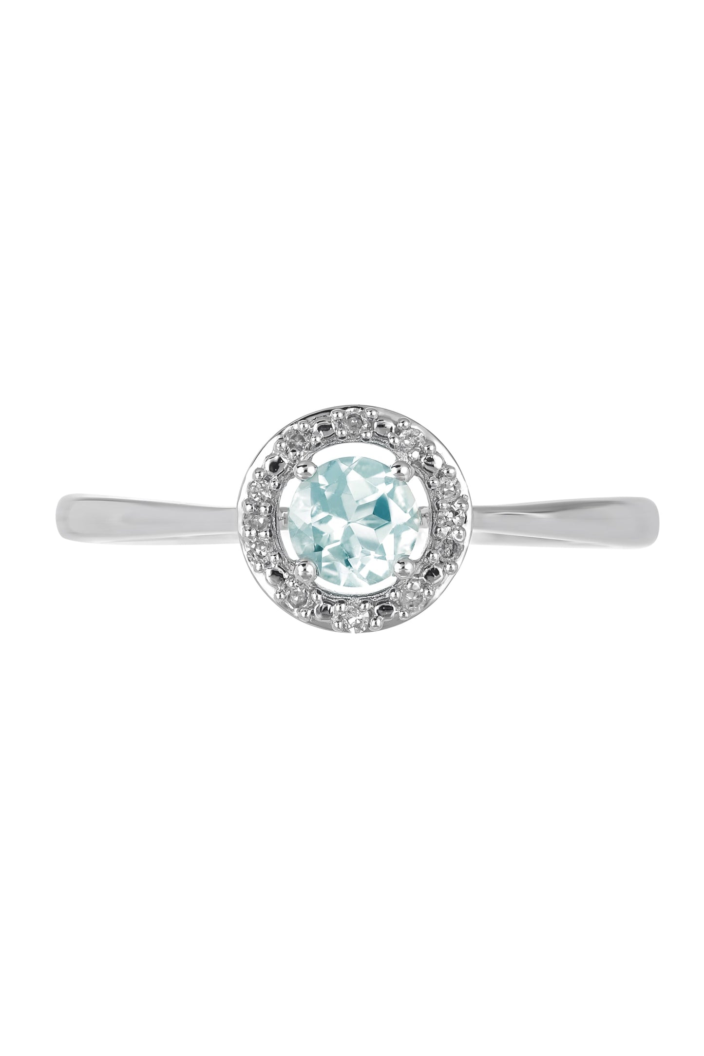 Sterling Silver Aquamarine and Diamond Halo Ring-2